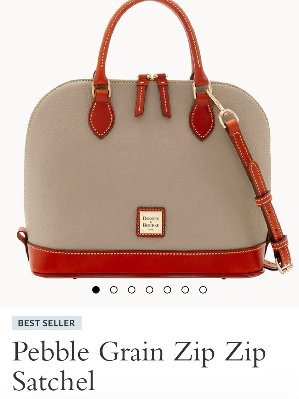 Dooney & Bourke Pebble Grain Zip Zip Satchel in Taupe with Tan Trim USED